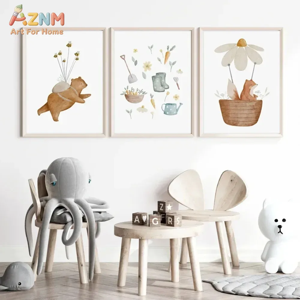 Baby Nursery Animal Prints - AZNM-Arte de pared en lienzo con