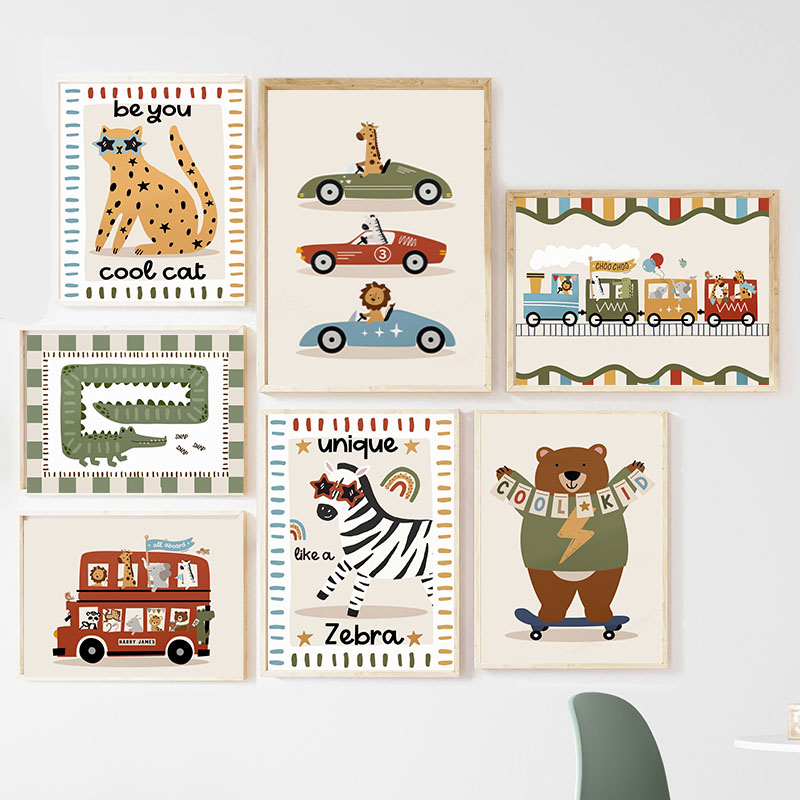 Baby Nursery Animal Prints - Cuadro de Lienzo con Dibujos Animados