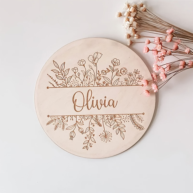 Baby Nursery Name Sign - Placa con Nombre Grabado Floral Personalizada,