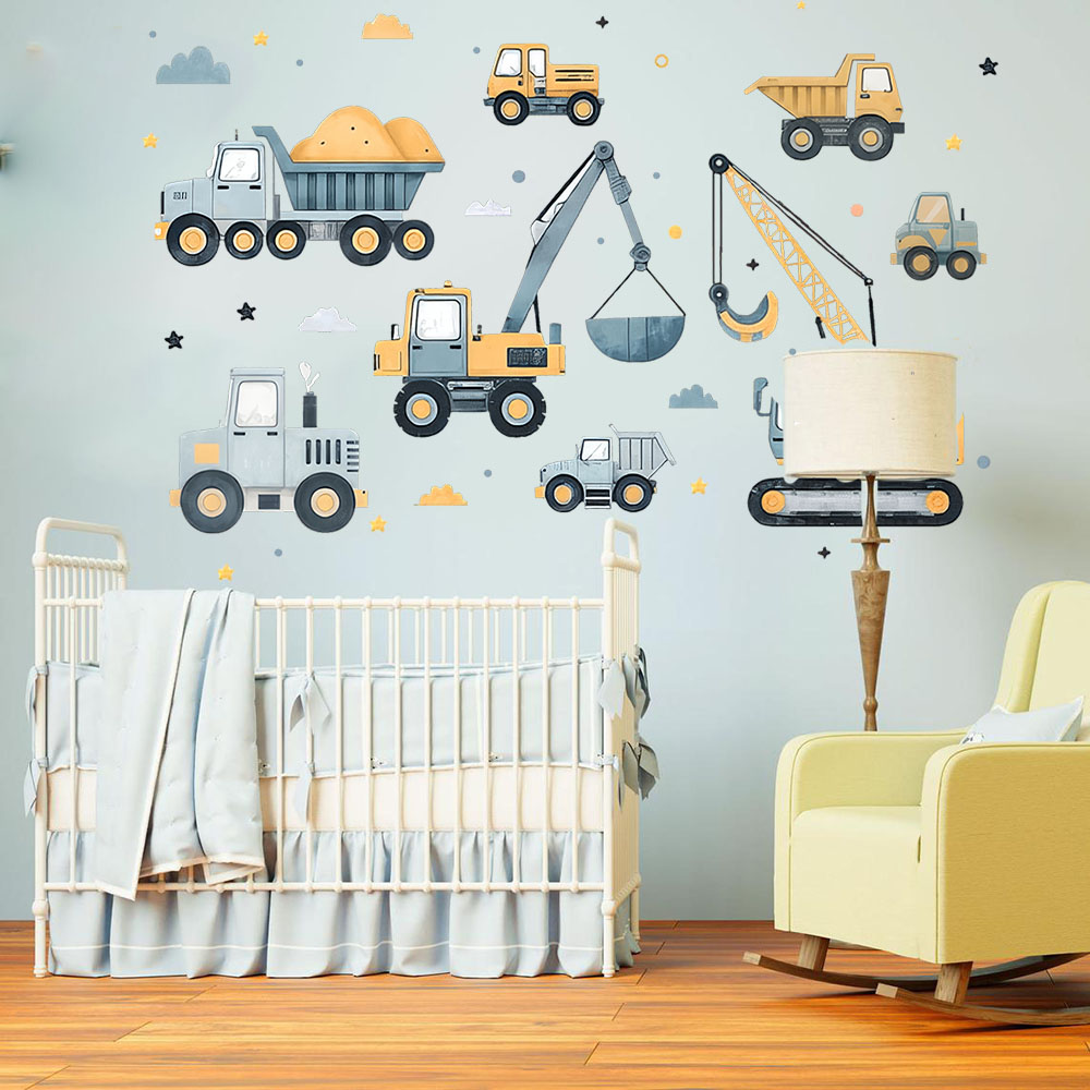 Baby Nursery Decals - Juego de vehículos excavadoras de dibujos