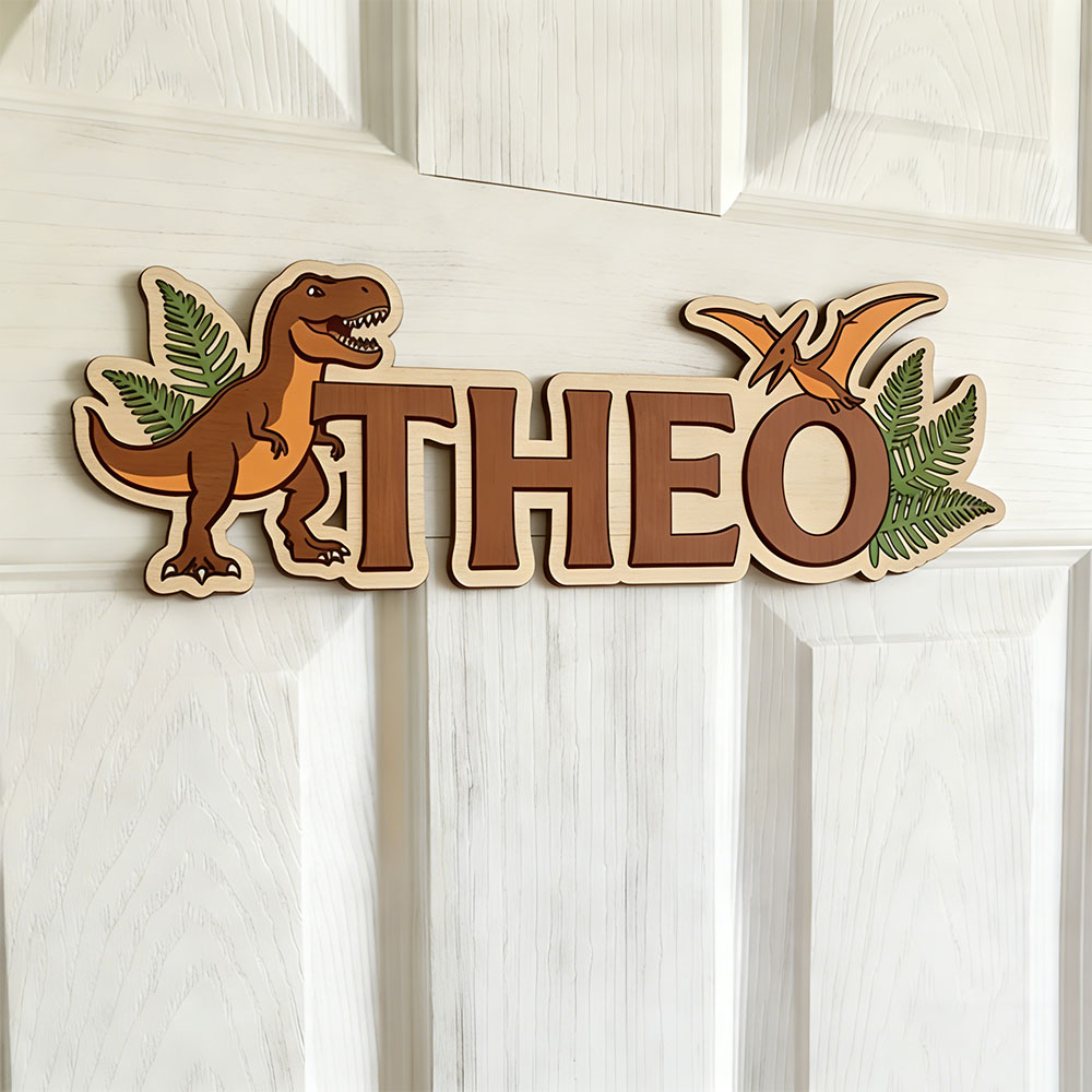 Baby Nursery Name Sign - Letrero con nombre de dinosaurio personalizado