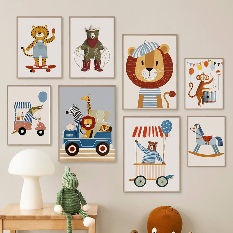 Baby Nursery Animal Prints - Divertidos Cuadros de Dibujos Animados de