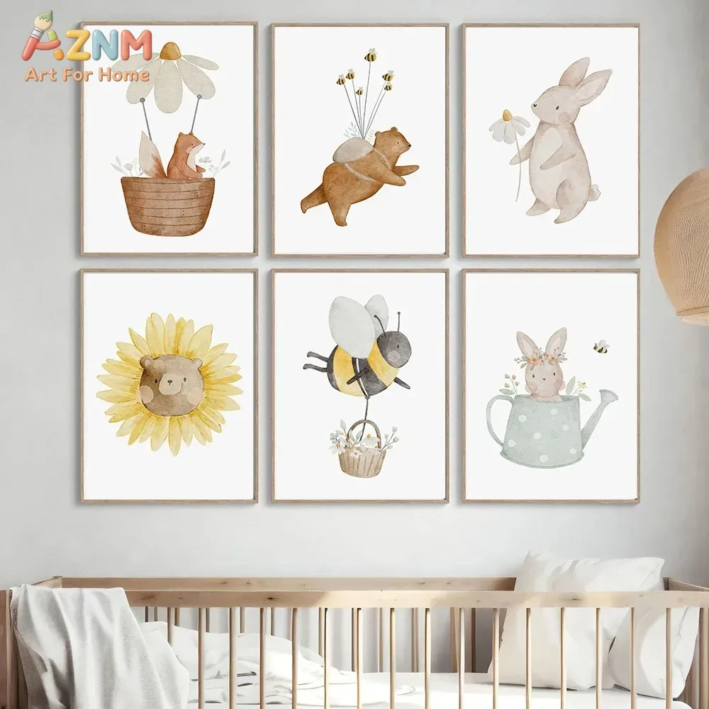 AZNM-Arte de pared en lienzo c - Baby Nursery Animal Prints reseña y precio