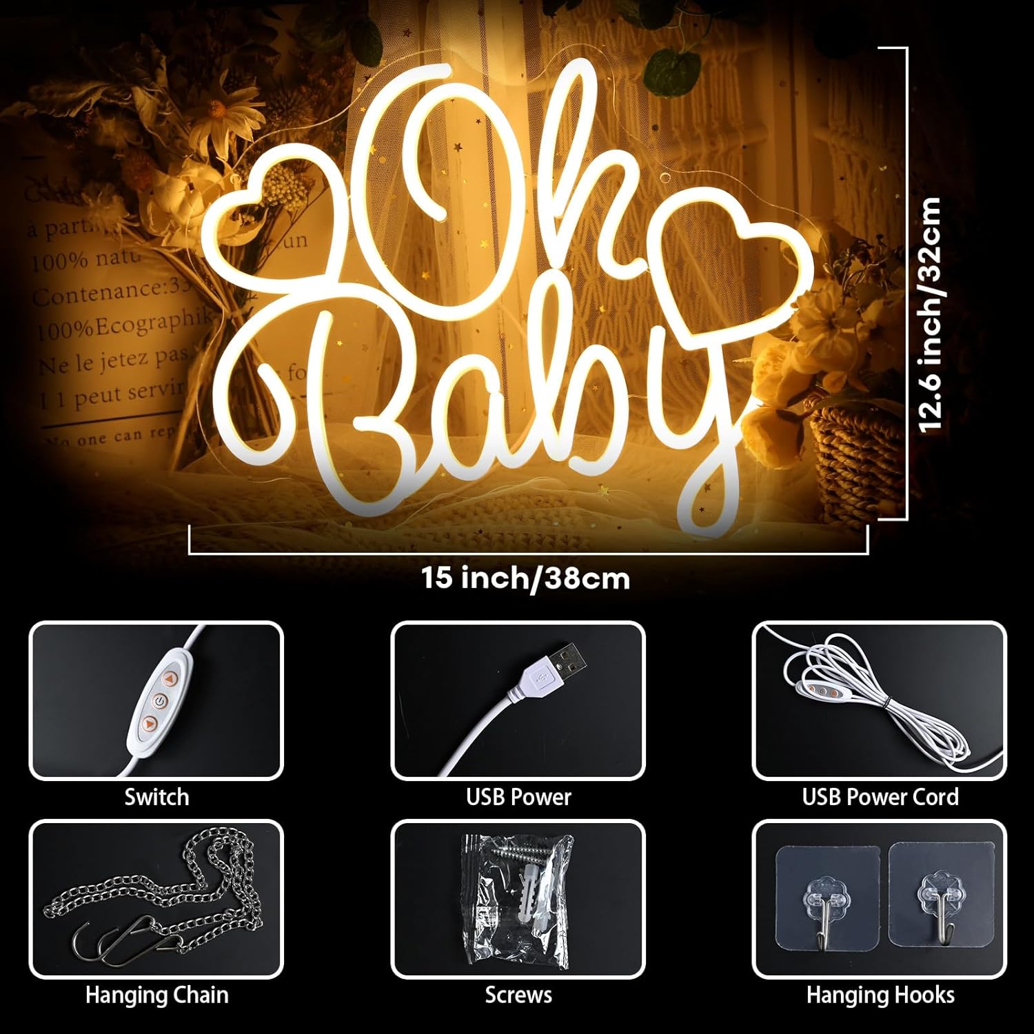 Letrero Luminoso LED 'Oh Baby' - Baby Nursery Wall Lights reseña y precio