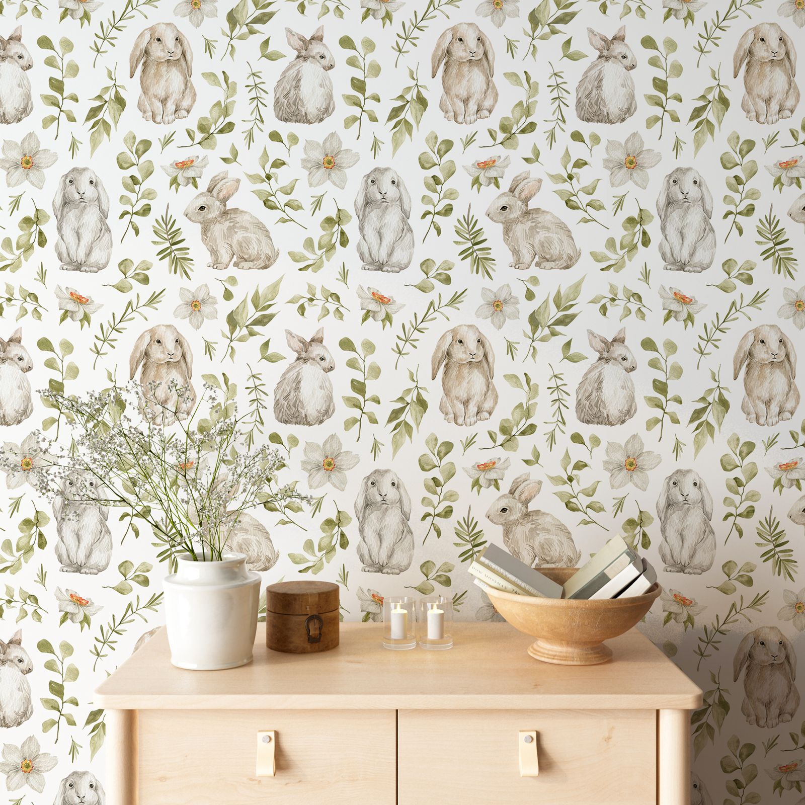 Papel tapiz de conejito, papel - Baby Nursery Wallpaper Girl reseña y precio
