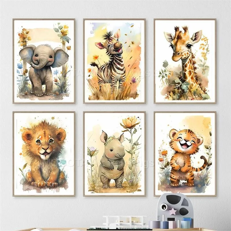Acuarela León jirafa Tigre ele - Baby Nursery Animal Prints reseña y precio