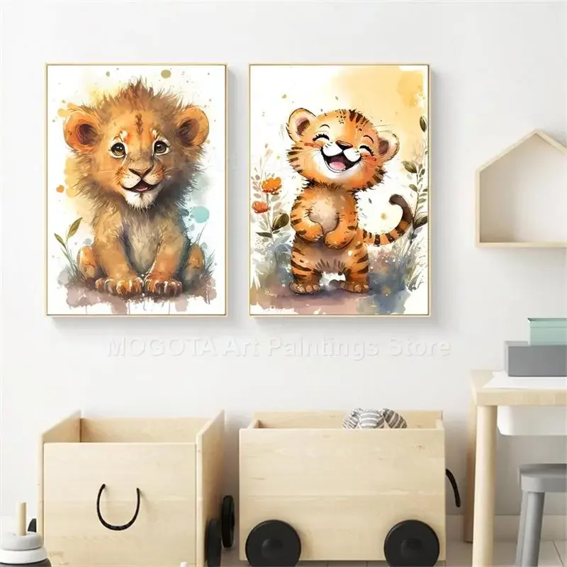 Acuarela León jirafa Tigre ele - Baby Nursery Animal Prints reseña y precio