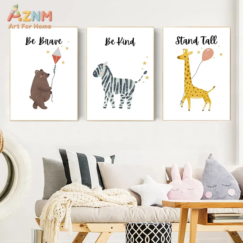AZNM Be Brave Kind Stand Tall  - Baby Nursery Animal Prints reseña y precio